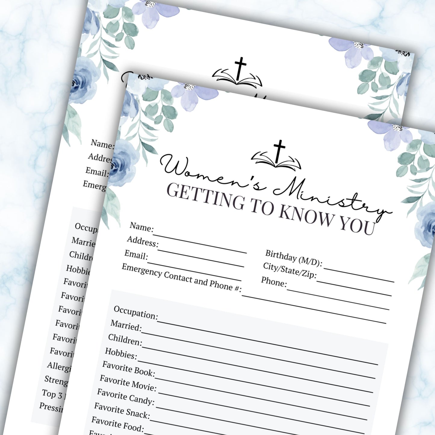Blue Floral Women's Ministry Intake Form