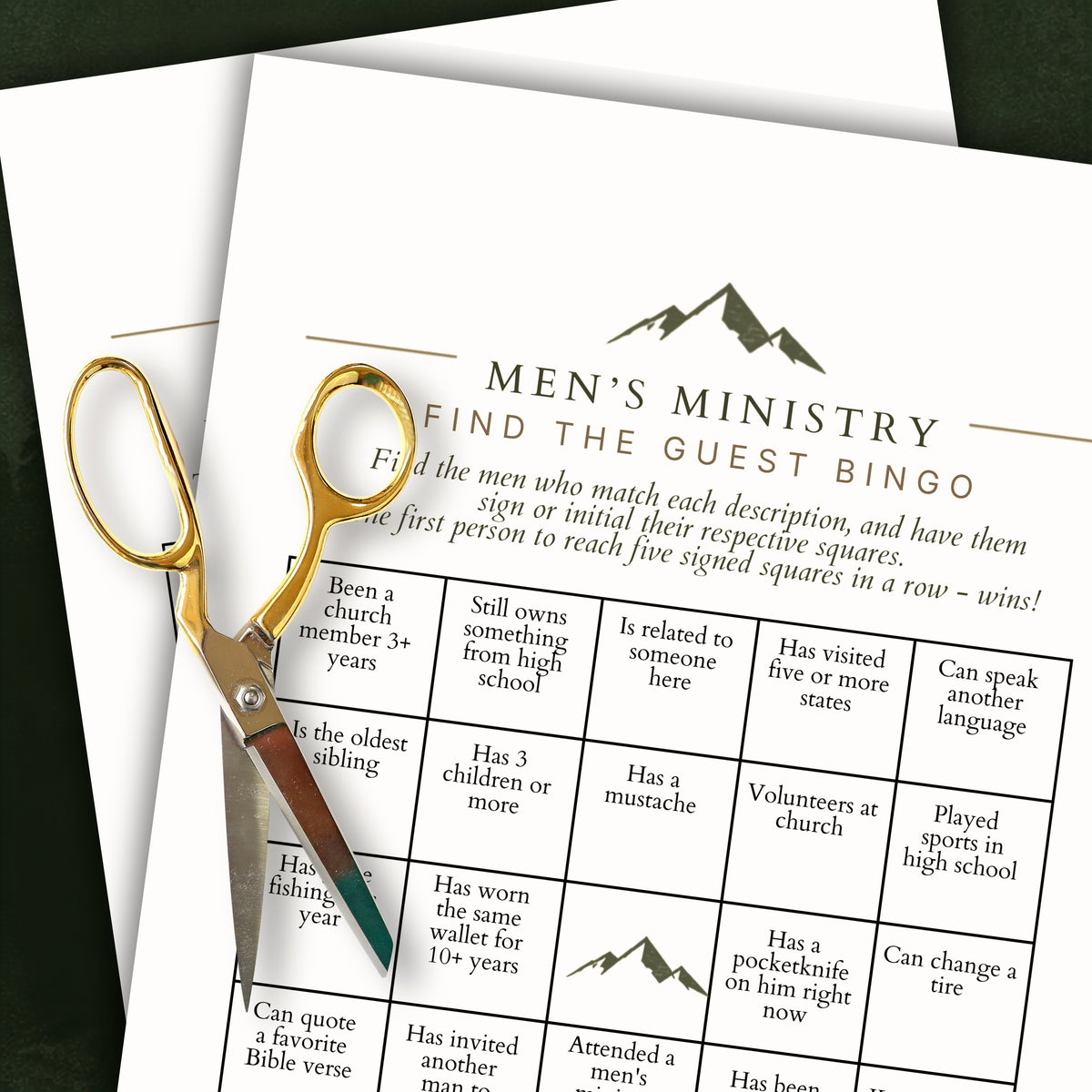 Men's Ministry Find the Guest BINGO (20 Cards)