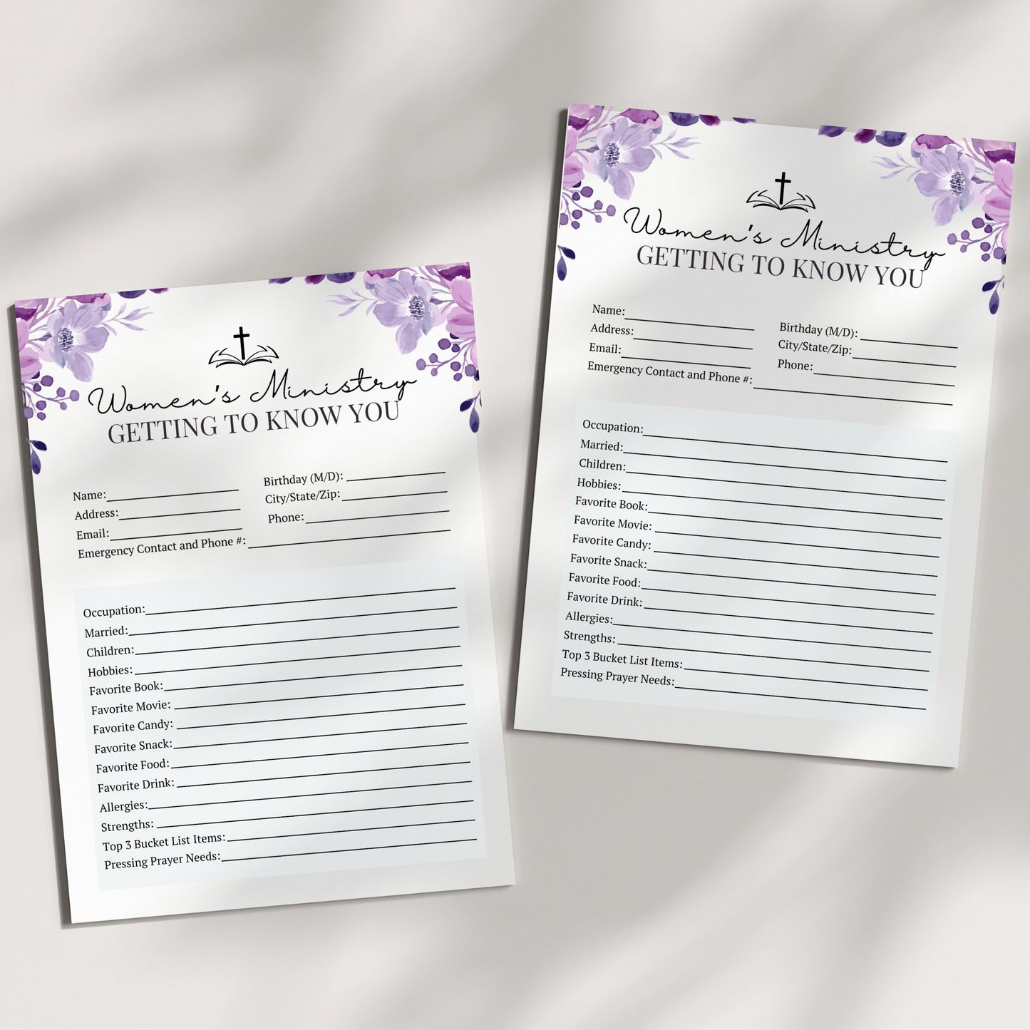 Purple Floral Women's Ministry Intake Form