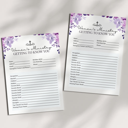 Purple Floral Women's Ministry Intake Form