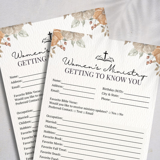 Fall Getting to Know You Intake Form - Women's Ministry Printable