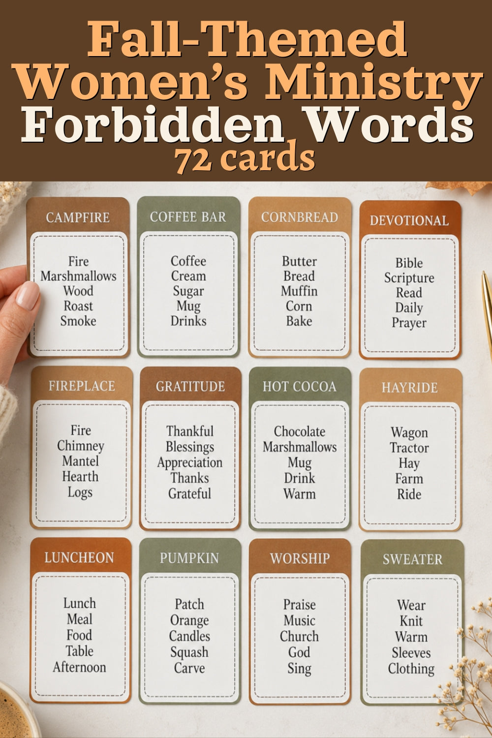 Fall & Thanksgiving Women's Ministry Forbidden Words Game (72 Cards)