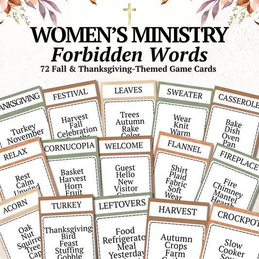 Fall & Thanksgiving Women's Ministry Forbidden Words Game (72 Cards)