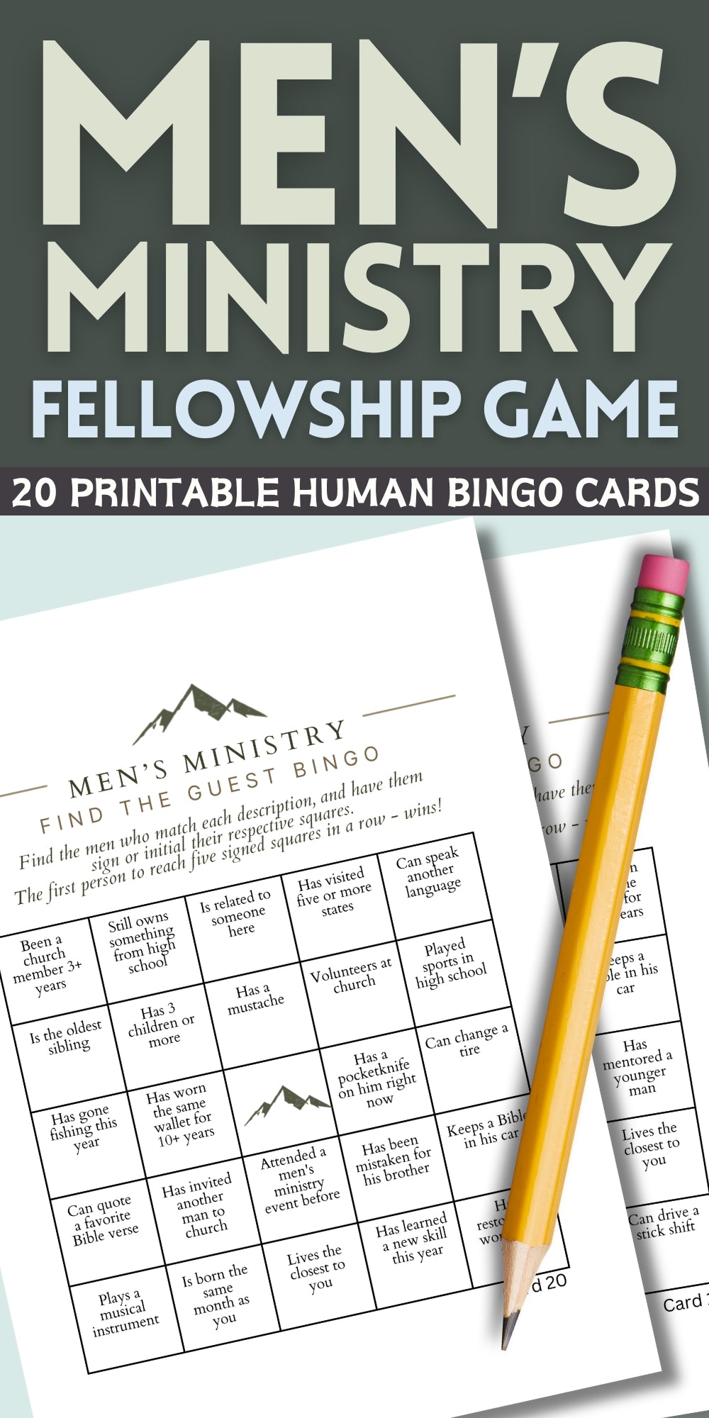 Men's Ministry Find the Guest BINGO (20 Cards)