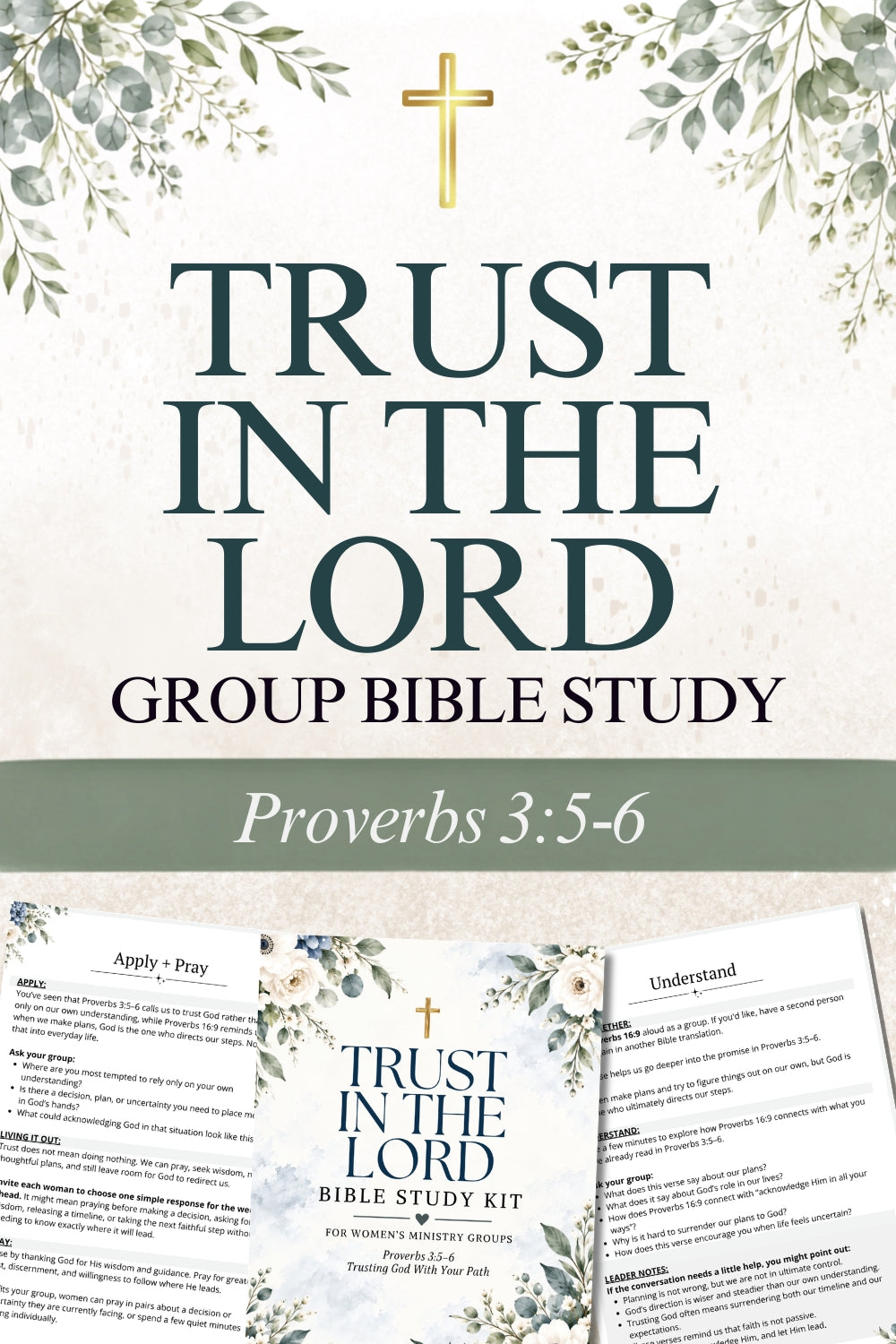 Trust in the Lord Bible study kit for Christian women’s groups, centered on Proverbs 3:5–6 and trusting God with your whole heart. Includes guided Bible study pages, discussion questions, leader notes, prayer and application prompts, plus three fellowship games. A ready-to-use printable for women’s ministry Bible studies, small groups, retreats, and church gatherings.