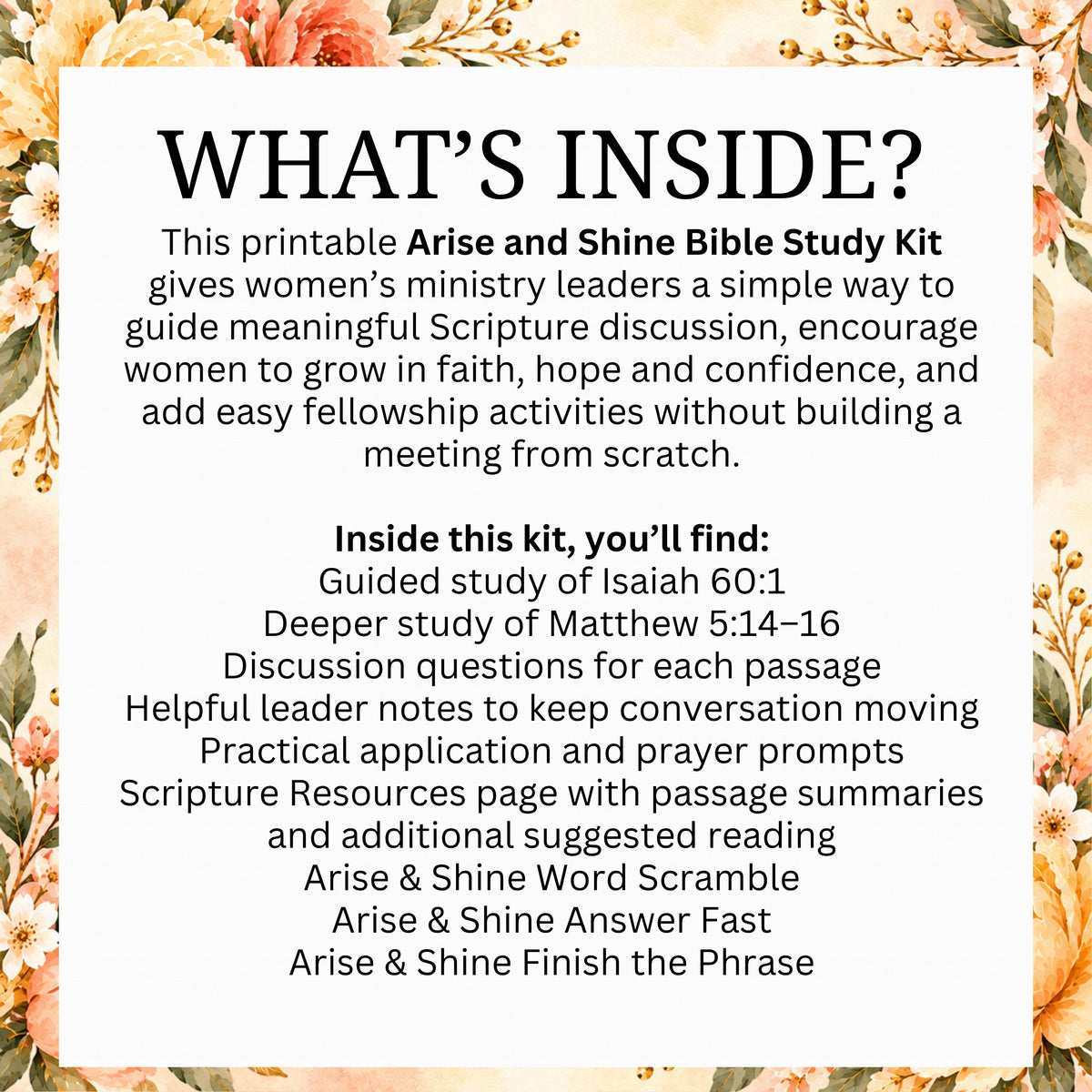 Arise and Shine Bible Study Kit for Women (Isaiah 60:1)